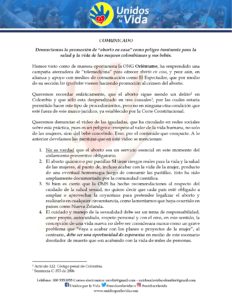 Comunicado UxV - Denuncia Aborto en Casa